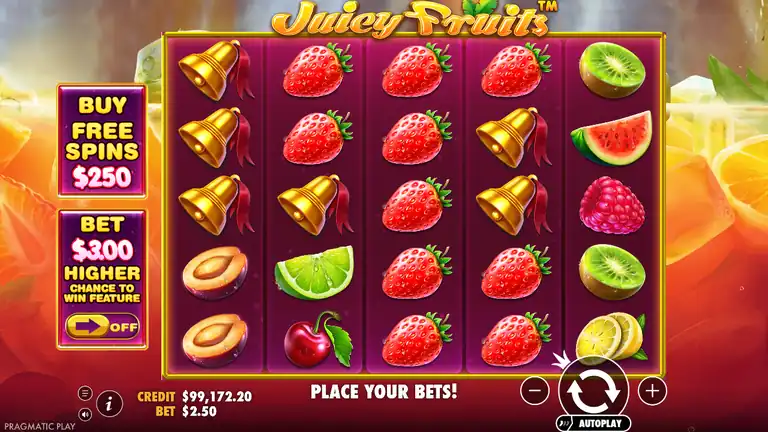 Juicy Fruits session at spin 1280 late session - base game, CREDIT $99,172.20